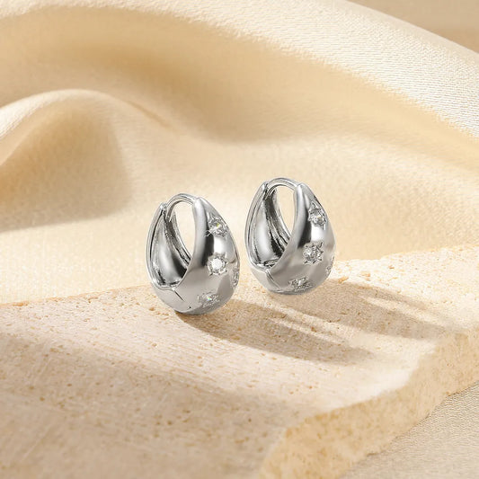 ARETES ARGOLLAS DOBLE FUNCION ZIRCONES PLATEADO