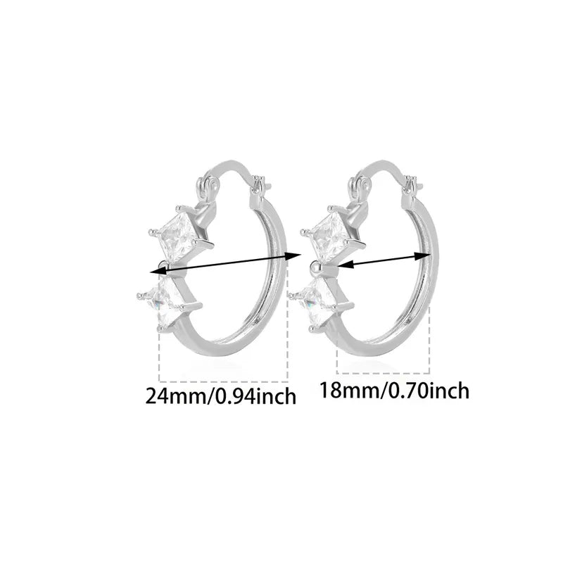 ARETES ARGOLLAS HILERA ZIRCONES ROMBO PLATEADO