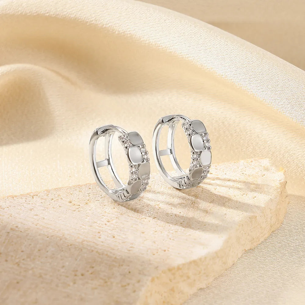 ARETES ARGOLLAS CIRCULOS CON ZIRCONES PLATEADO
