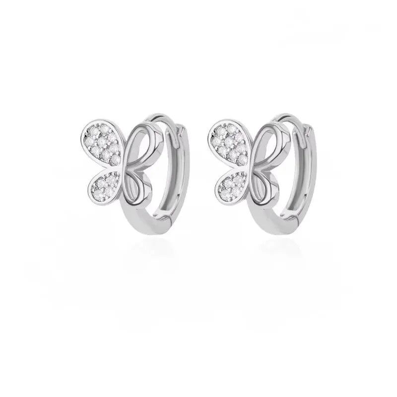 ARETES ARGOLLAS DE MARIPOSA ZIRCONES PLATEADO
