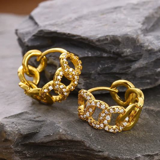 ARETES ARGOLLA DOBLE FUNCION ESLABONES ZIRCONES DORADO
