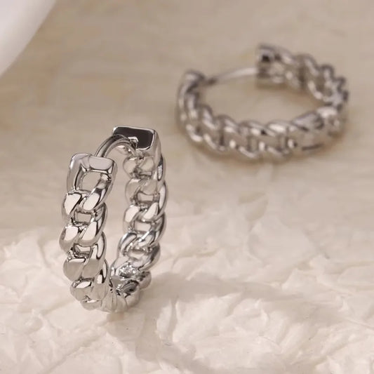 ARETES ARGOLLAS ESLABONES PLATEADO