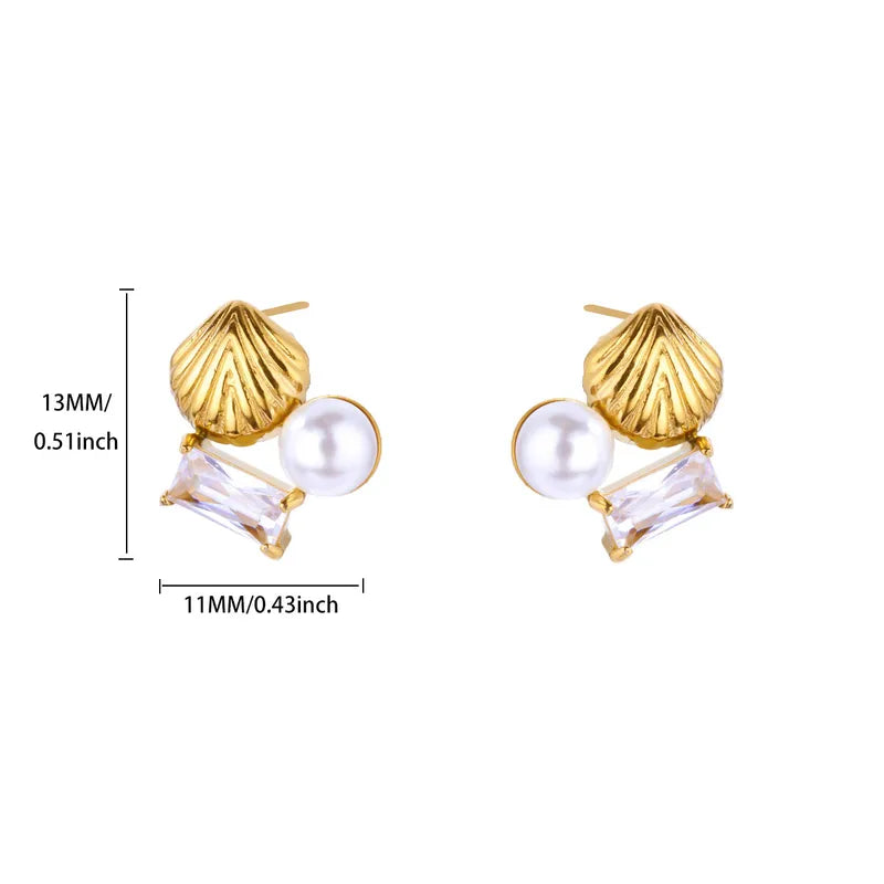 ARETES DE PERLA CON CONCHA DORADO