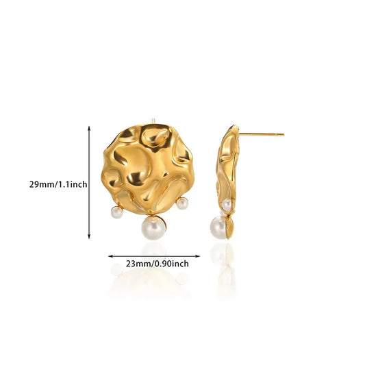 ARETES BOTONES CON PERLAS DORADO