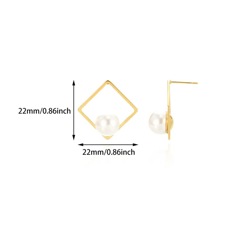 ARETES CUADRADOS CON PERLA DORADO