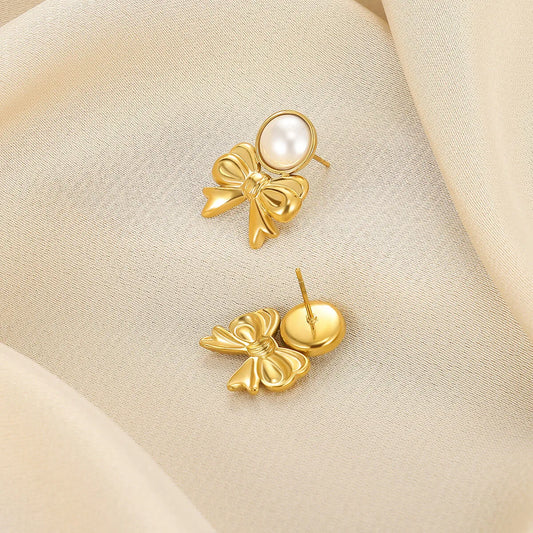 ARETES DE LAZO PERLA DORADO
