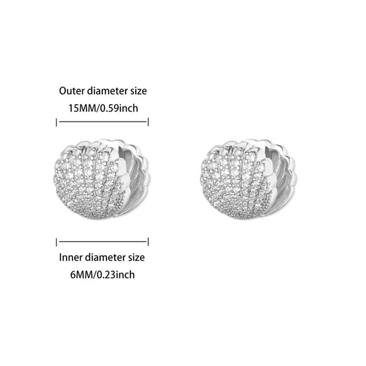 ARETES ARGOLLA CONCHAS ZIRCONES PLATEADO