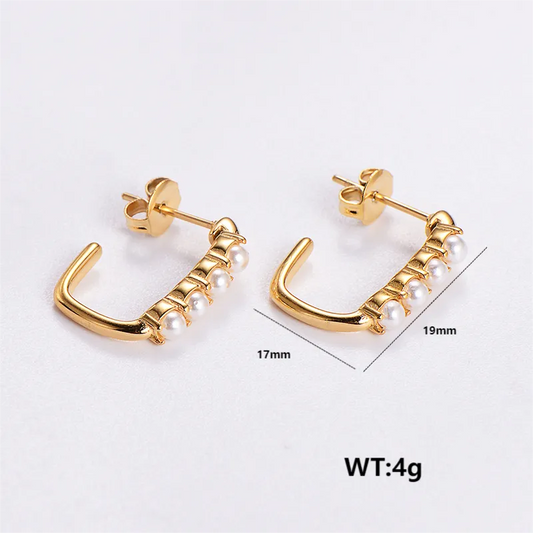 ARETES RECTANGULARES CON PERLAS DORADO