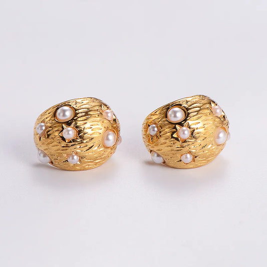 ARETES TIPO CHUNKY ESTRELLA PERLAS DORADO