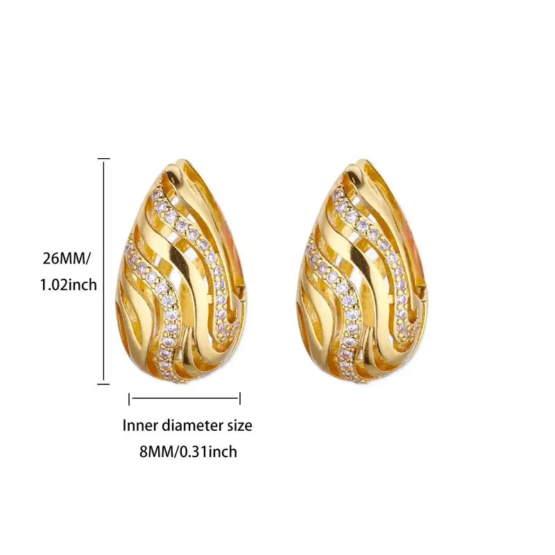 ARETES ARGOLLAS TIPO GOTA ZIRCONES DORADO