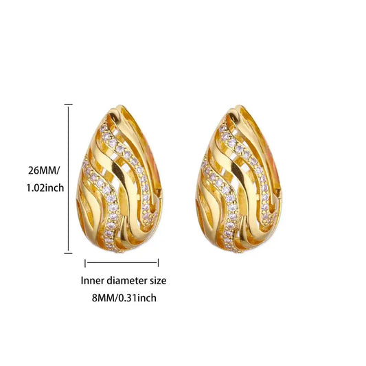 ARETES ARGOLLAS TIPO GOTA ZIRCONES DORADO