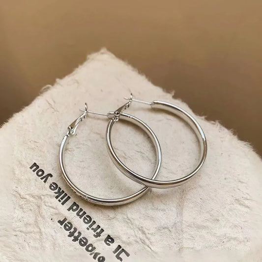 ARETES ARGOLLAS PLANAS 30 MM PLATEADO
