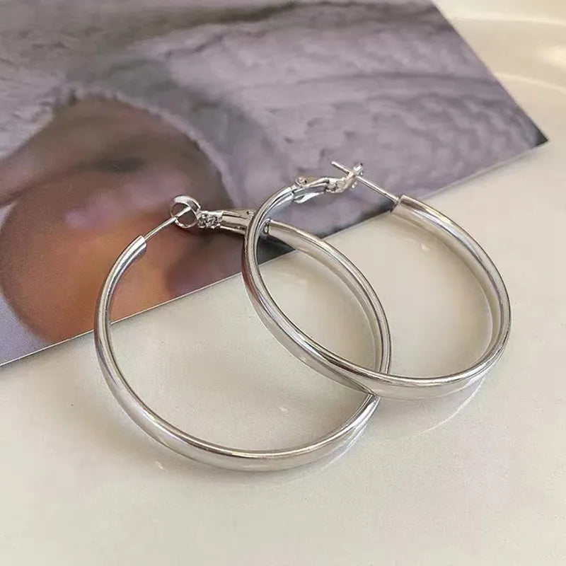 ARETES ARGOLLAS PLANAS 30 MM PLATEADO