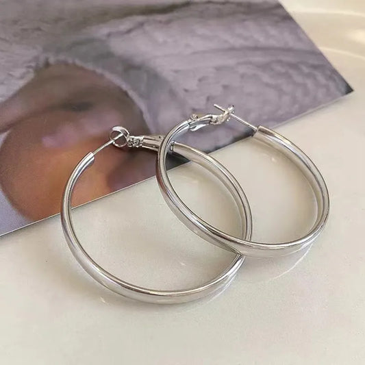 ARETES ARGOLLAS PLANAS 30 MM PLATEADO