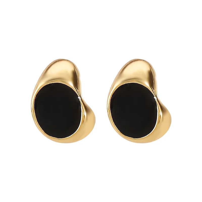 ARETES BOTONES DORADO CON NEGRO