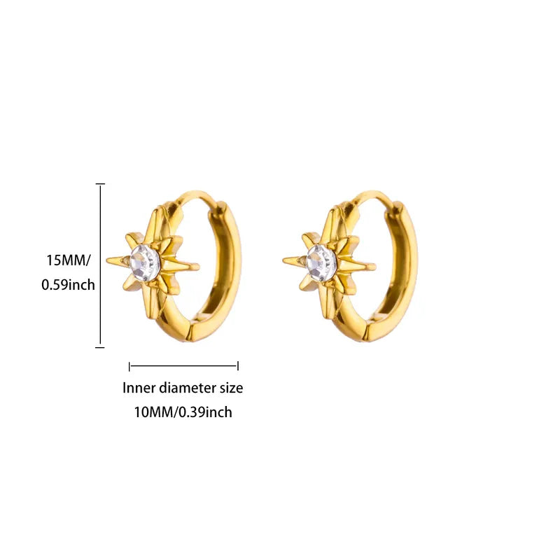 ARETES DE ARGOLLA SOL CON ZIRCONES DORADO