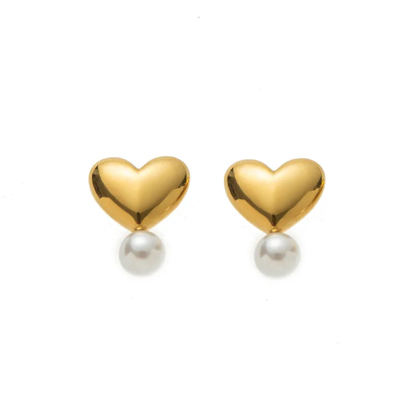 ARETES DE CORAZON CON PERLA DORADO