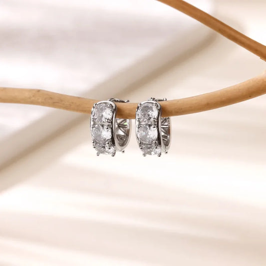 ARETES ARGOLLA ZIRCONES DOBLE FUNCION PLATEADO