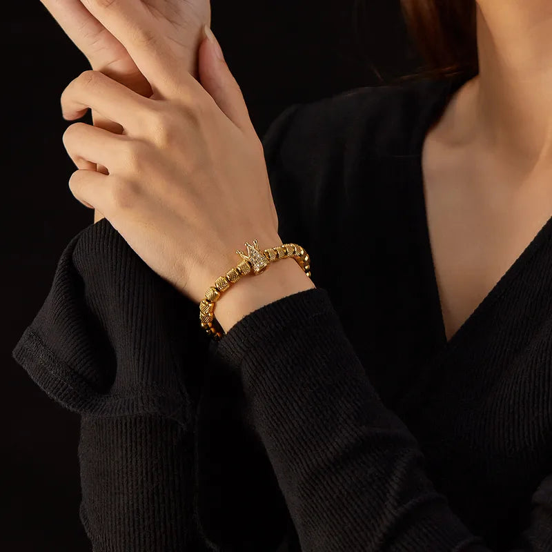 HOMBRE PULSERA AJUSTABLE DE BALINES DORADO CON CORONA