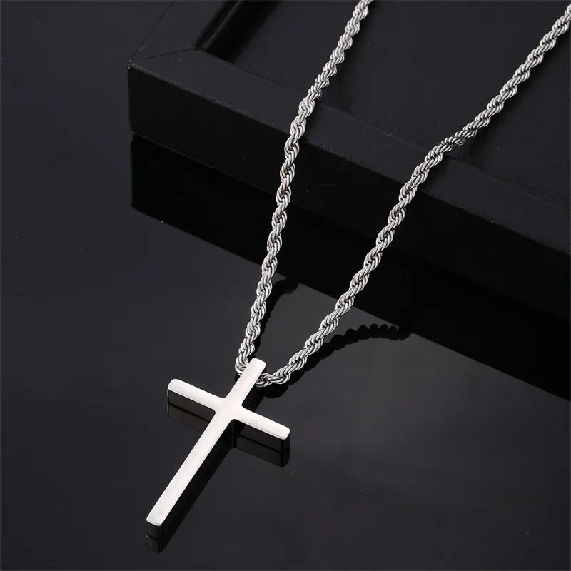 HOMBRE CADENA plateado TWIST CON CRUZ
