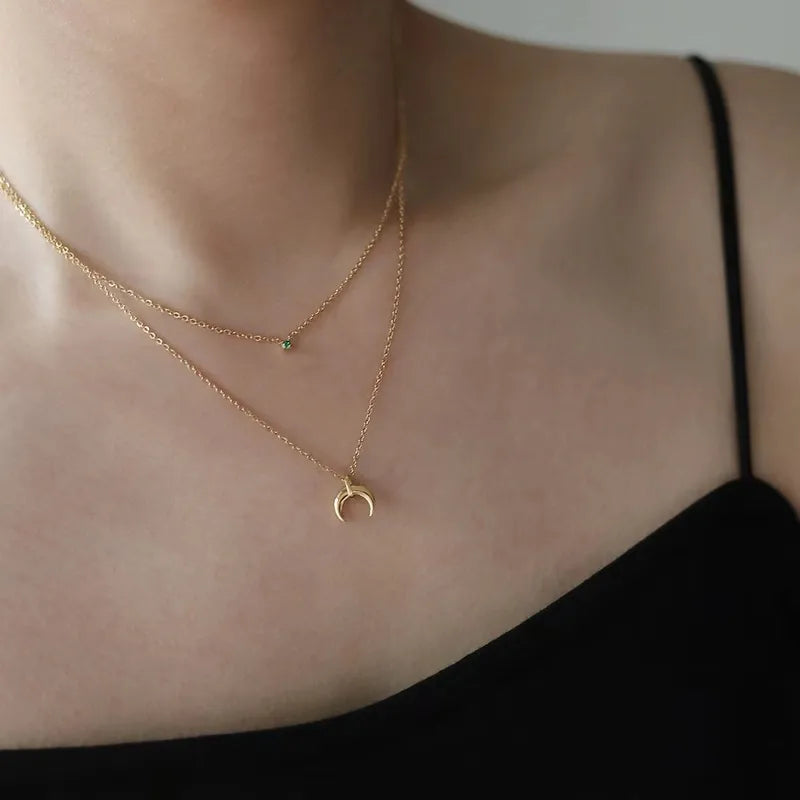 LAYER DOBLE DE ZIRCON ESMERALDA LUNA DORADO