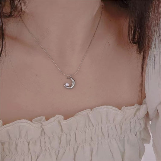 CADENA DE LUNA CON ZIRCON  PLATEADO