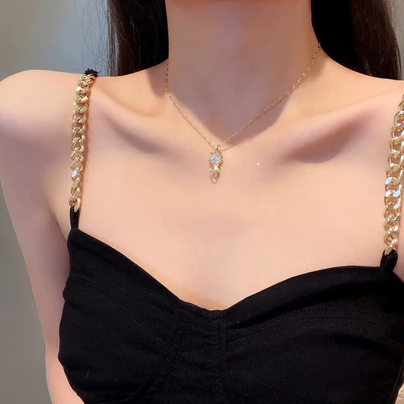 CADENA DE GATITO CON ZIRCON DORADO