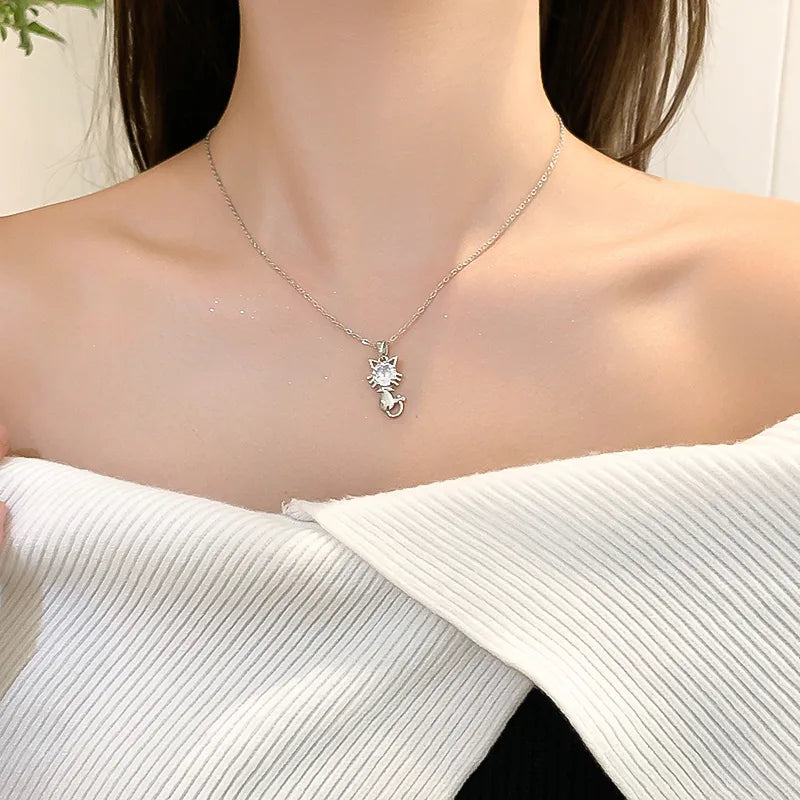 CADENA DE GATITO CON ZIRCON PLATEADO