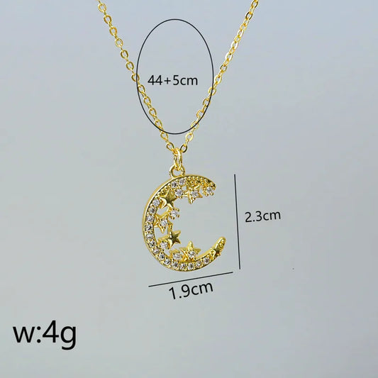 CADENA DE LUNA CON ESTRELLAS ZIRCONES DORADO