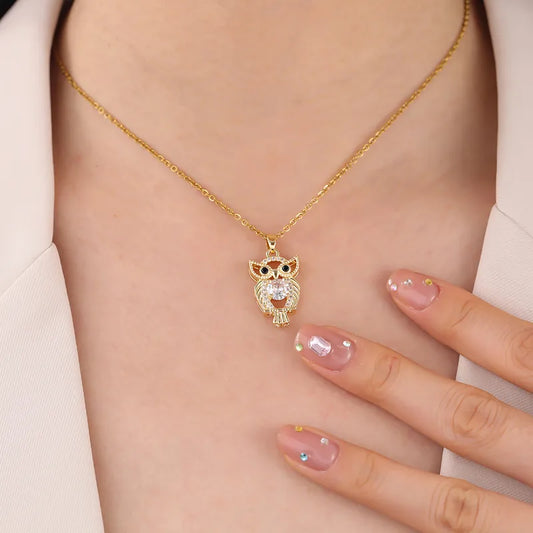 CADENA DE BUHO CON ZIRCON DORADO