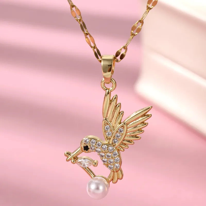 CADENA DE COLIBRI CON ZIRCONES DORADO