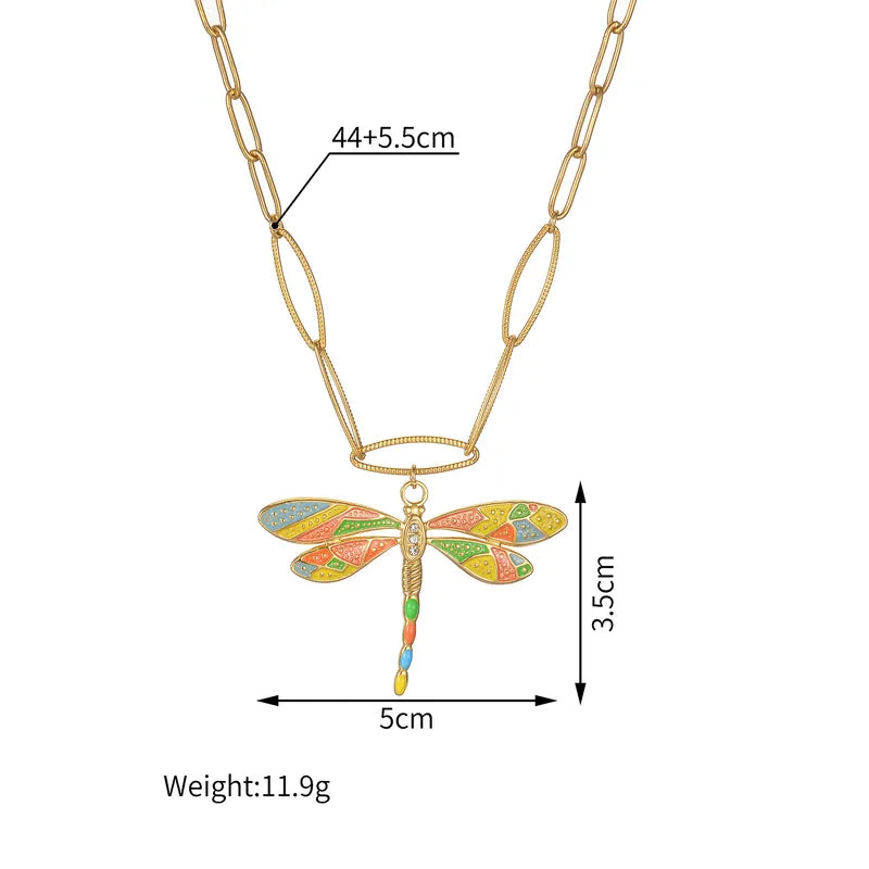 CADENA DE LIBELULA DE COLORES CON DORADO