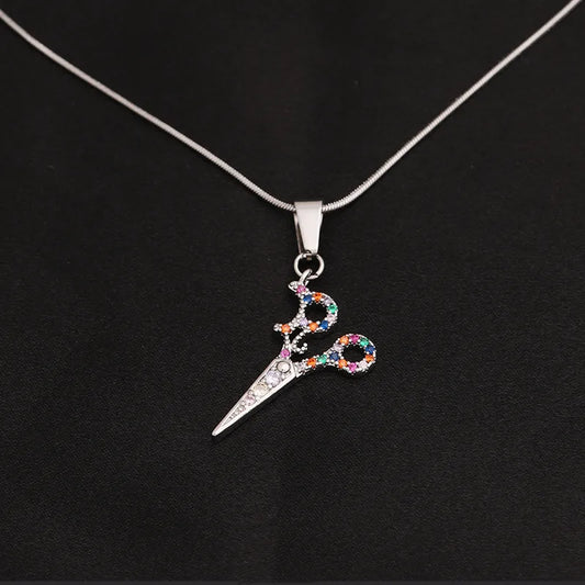 CADENA DE TIJERA CON ZIRCONES DE COLORES PLATEADO