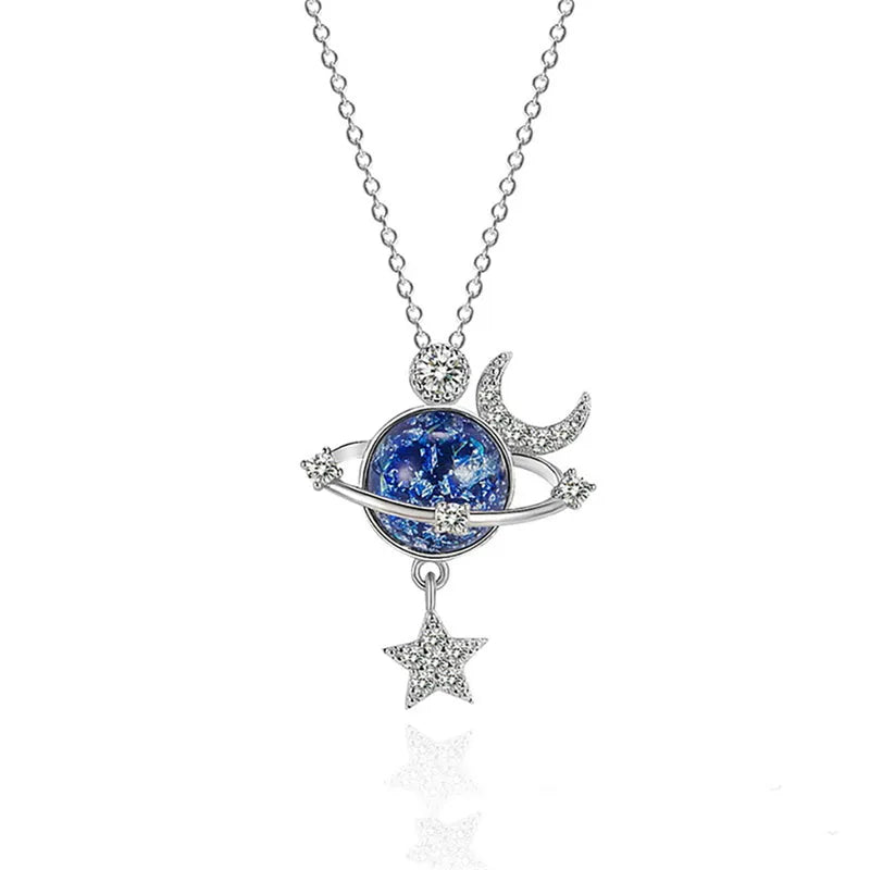 CADENA DE SATURNO AZUL CON PLATEADO