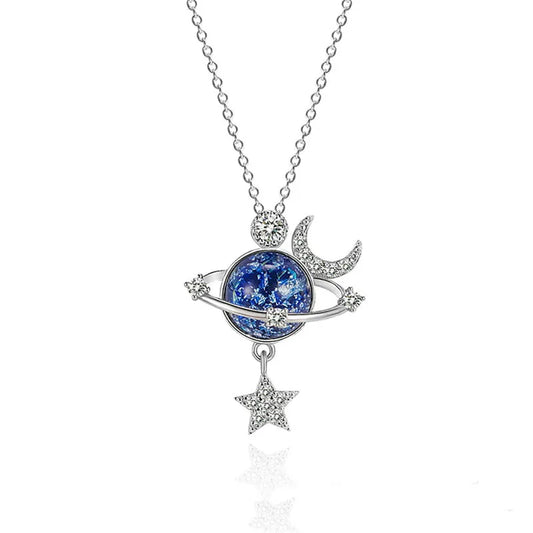 CADENA DE SATURNO AZUL CON PLATEADO
