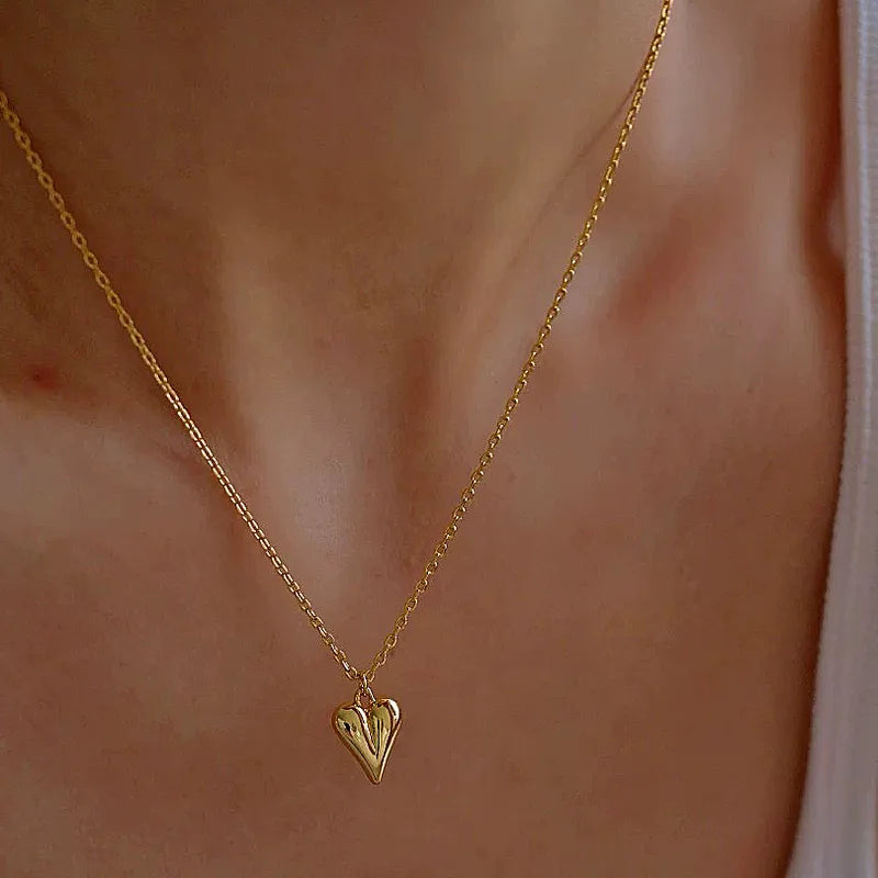 CADENA DE CORAZON 3D ALARGADO DORADO