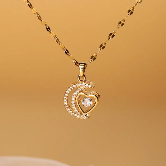CADENA DIJE MEDIA LUNA Y CORAZON