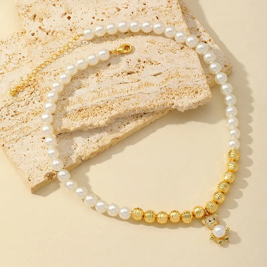 CADENA PERLAS CON DIJE DE OSO