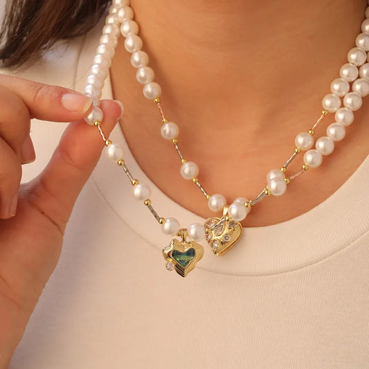 CADENA PERLAS Y DIJE DE CORAZON