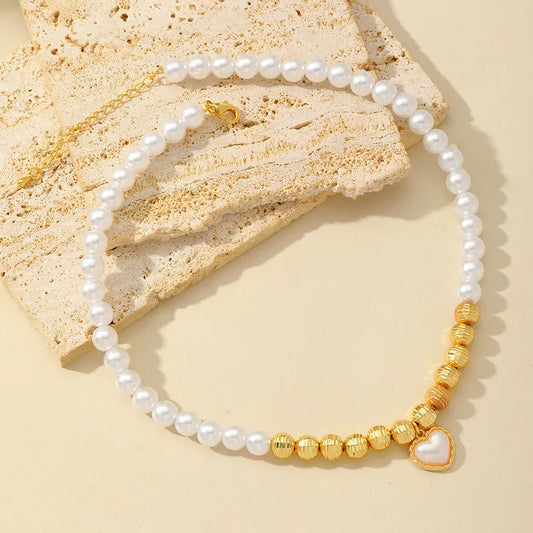 CADENA PERLAS DIJE DE CORAZON BLANCO