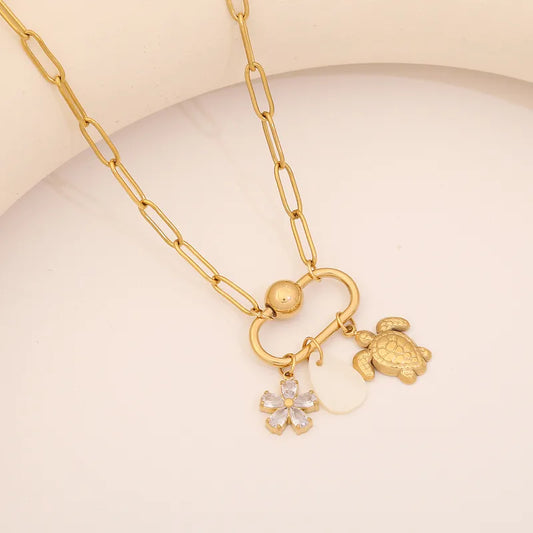 CADENA DIJE TORTUGA Y FLOR