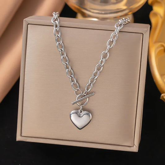 CADENA CORAZON CHUNKY PLATEADO