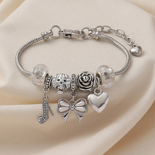 PANDORA DE LAZO CON CORAZON PLATEADO