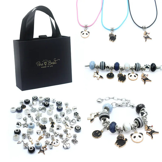 PANDORA SET NEGRO CON CHARMS PANDA PLATEADO
