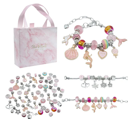 PANDORA SET DE DIJES ROSADOS CON PULSERAS PLATEADO