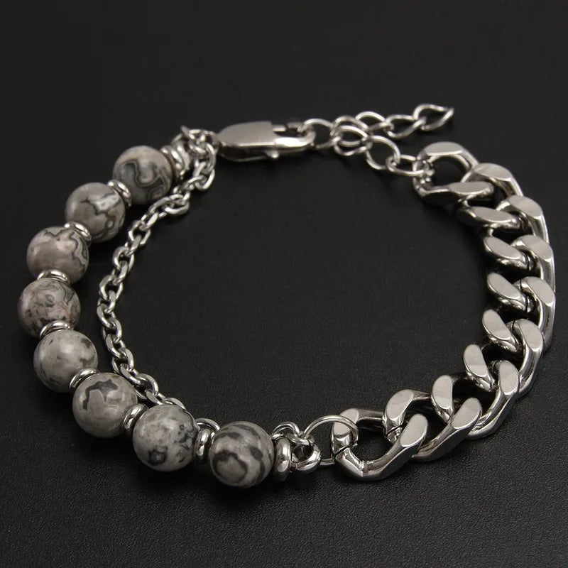 HOMBRE DOBLE PULSERA ACERO CON BALINES GRIS