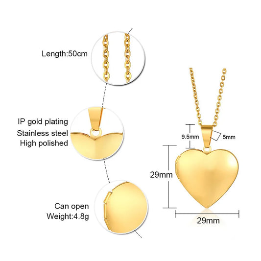 Cadena relicario corazon dorado liso